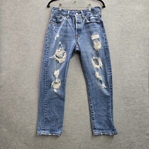 Levi's 501 Women Jeans 26X26 Blue Denim Original Fit Straight Leg Grunge Button